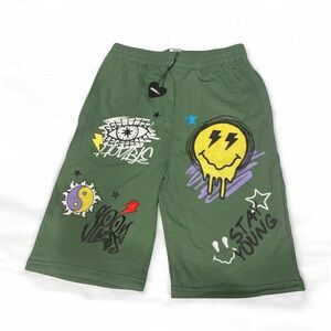 FashionNova Kids Green Fleece shorts. Y2K 90s grunge style boys shorts - Olive